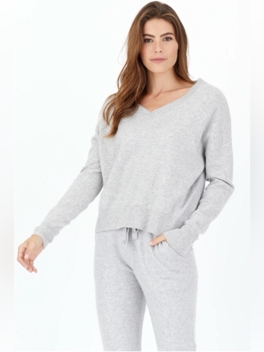 One Grey Day Spencer Cashmere V-Neck - Heather Grey XS $278 retail